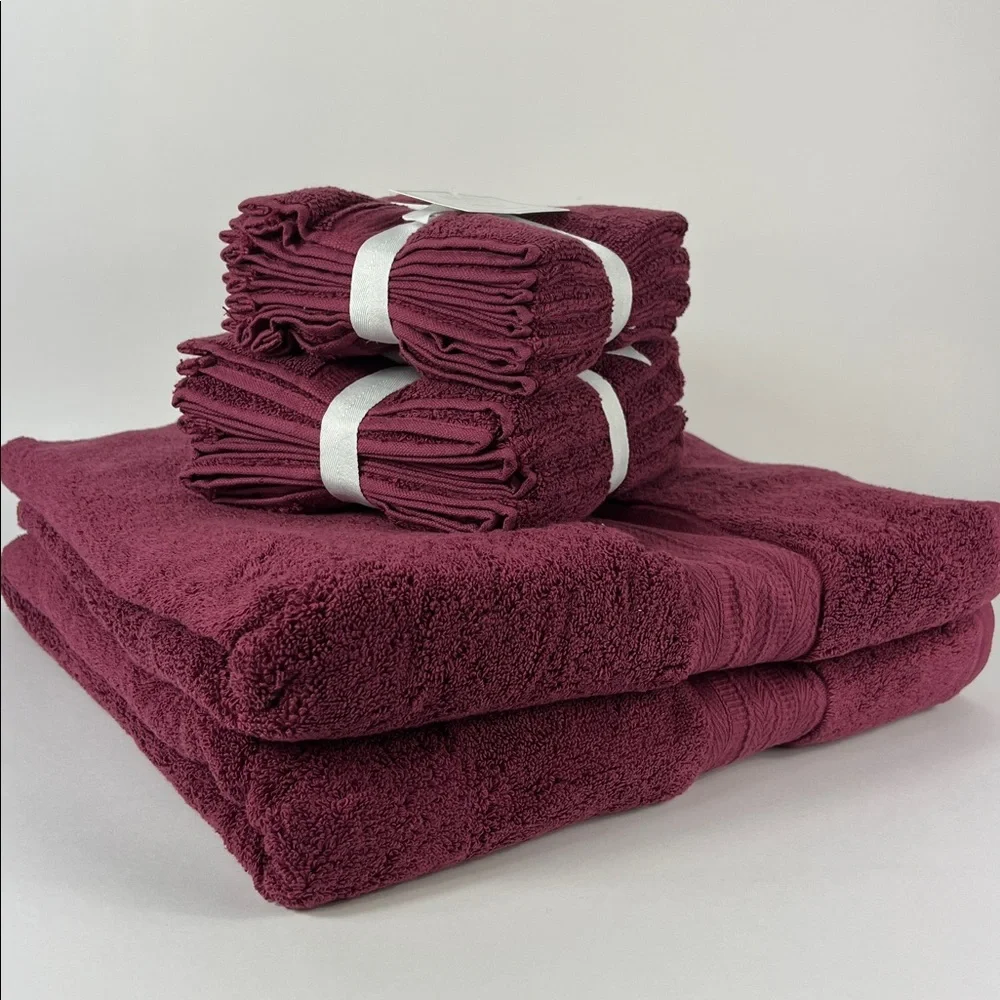 HOTEL Bath Towel Set Burgundy 100% Cotton Soft Absorbent - 8 Piece Set - NEW